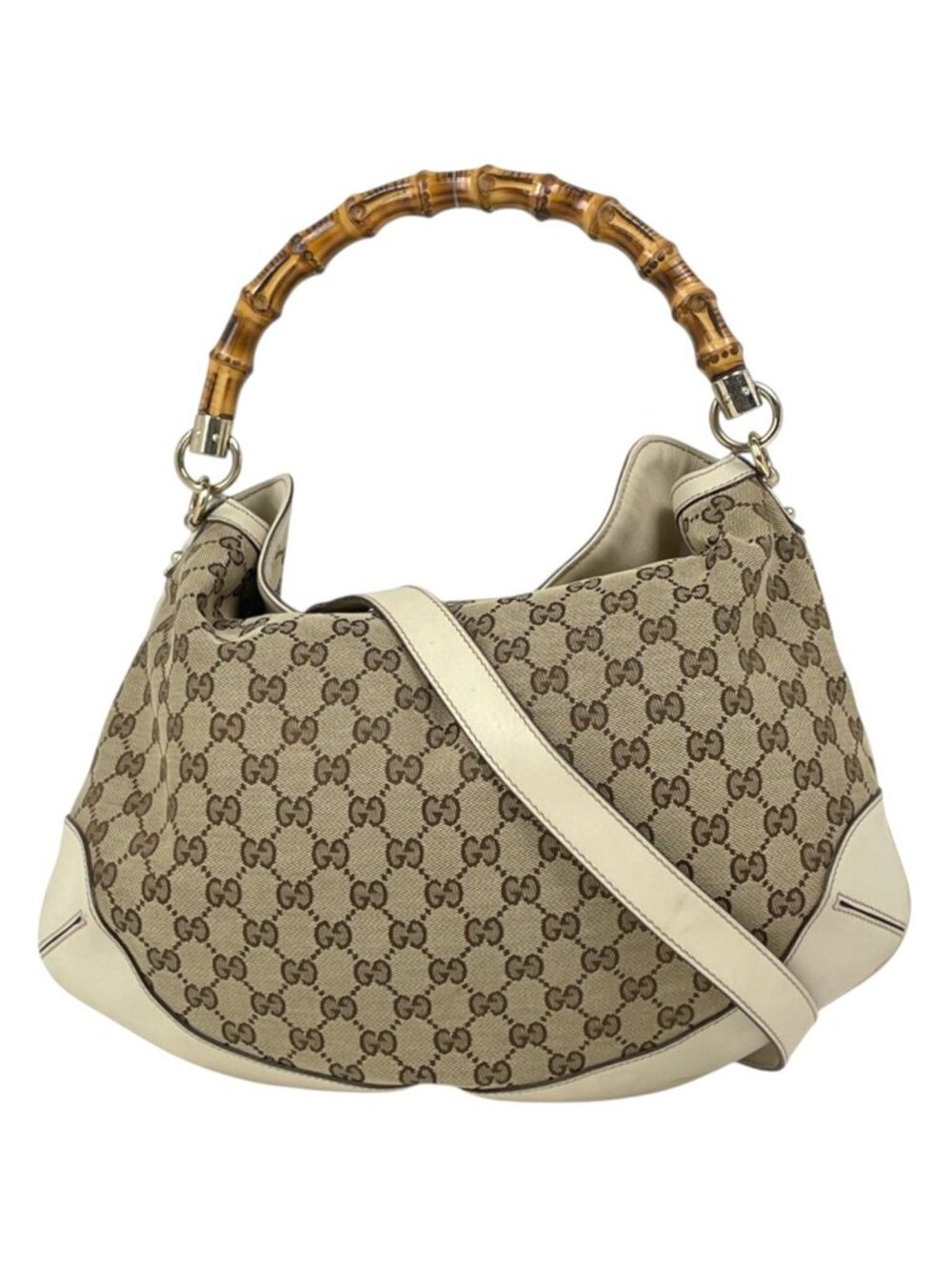 Gucci Shoulder Bag Bamboo GG Pattern Canvas Beige White